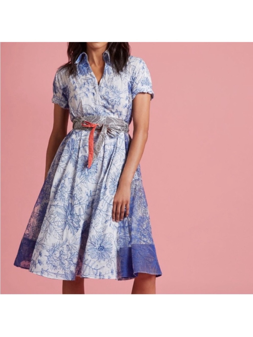 Anthropologie Bequile Byron Lars midi dress floral blue white size 0 - Picture 4 of 11